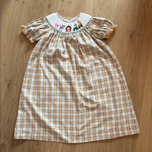 Girls smocked plaid dress with farm animal smocking